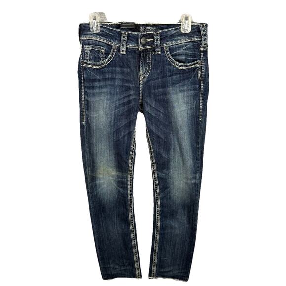 Silver Jeans Co. Suki Indigo Wash Straight-Leg Jeans Western Thick Stitch 27X32 - Picture 1 of 8
